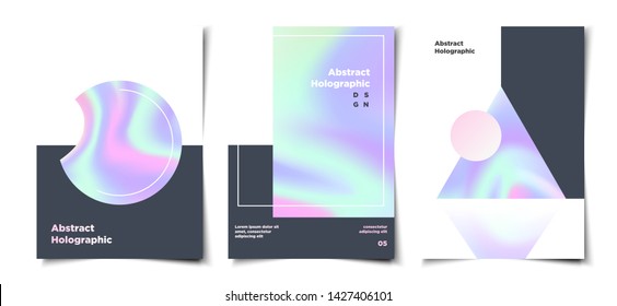 set of modern clean minimal trendy geometric holographic layout cover, poster, banner, backdrop, wallpaper design template