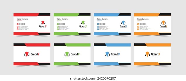 Conjunto de plantillas vectoriales de tarjetas de visita de doble cara modernas, limpias y profesionales, tarjetas de visita modernas, plantilla de tarjetas de llamada
