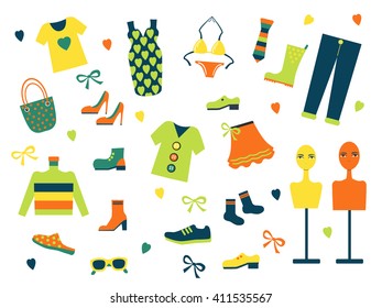 Set of modern clothes icon. Dress me. Vector.