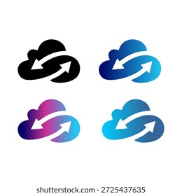 Eine Reihe moderner Cloud-Symbole, die Datenaustausch und -synchronisierung in verschiedenen Farbverläufen darstellen, ideal für technische und geschäftliche Konzepte