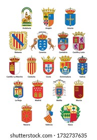 Set of modern coats of arms and emblems of spanish regions