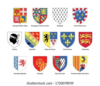 Set of modern coats of arms of french regions