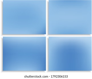 Set of modern color gradient backgrounds. Minimal backdrops with soft shadow. Vector illustration flyers. Blue colored, natural screen design for user interface or mobile app.