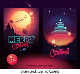 Set of modern color holiday posters. Abstract Christmas design.