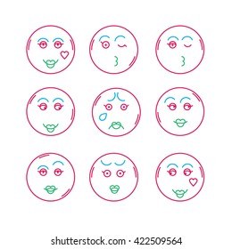 Set of modern color line icons. Set of Emoji. Smile icons. Isolated vector illustration. Stock vector