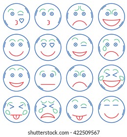 Set of modern color line icons. Set of Emoji. Smile icons. Isolated vector illustration. Stock vector