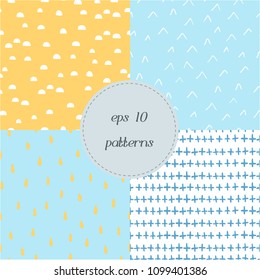 Set of modern colored seamless hand drawn textures