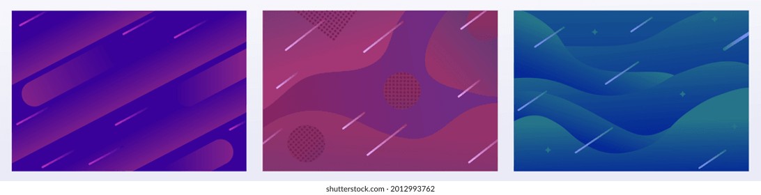 Set of modern colorful abstract gradient wavy geometric backgrounds. Concept of plain backgrounds for wallpapers anf postcards. Flat cartoon vector illustration