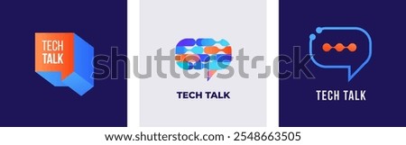 Set of modern colorful, abstract logos, symbols. Tech talk, speech bubbles logos, bio tech logos, icons and concept identity idea. Vector design and illustration