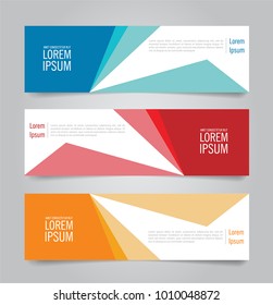 Set of Modern Colorful banner template. Blue, Red and Orange Banner design. Horizontal advertising banner.