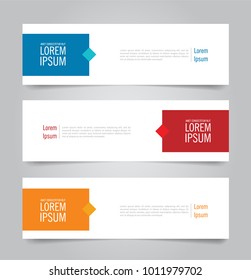 Set of Modern Colorful banner template. Blue, Red and Orange Banner design. Horizontal advertising banner.