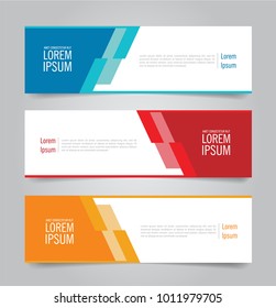 Set of Modern Colorful banner template. Blue, Red and Orange Banner design. Horizontal advertising banner.