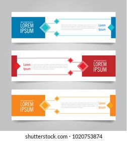 Set of Modern Colorful banner template. Blue, Red and Orange Banner design. Horizontal advertising banner.