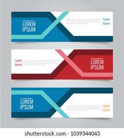 Set of Modern Colorful banner template. Blue, Red and Orange Banner design. Horizontal advertising banner.
