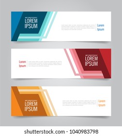 Set of Modern Colorful banner template. Blue, Red and Orange Banner design. Horizontal advertising banner.