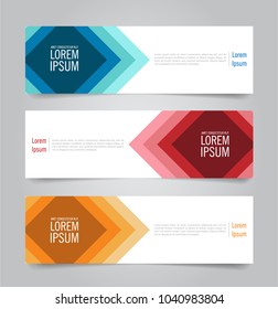 Set of Modern Colorful banner template. Blue, Red and Orange Banner design. Horizontal advertising banner.