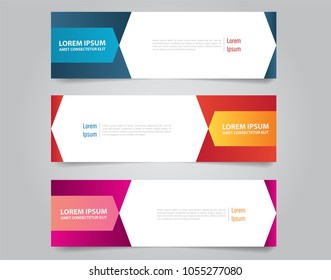 Set of Modern Colorful banner template. Blue, Red and Purple Banner design. Horizontal advertising banner.