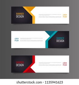 Set of Modern Colorful banner template. Yellow, Red and Blue Banner design. Horizontal advertising banner.