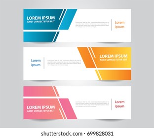 Set of Modern Colorful banner template. Blue, Red and Purple Banner design. Horizontal advertising banner.