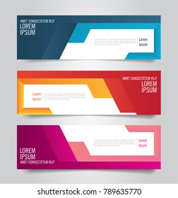 Set of Modern Colorful banner template. Blue, Red and Purple Banner design. Horizontal advertising banner.