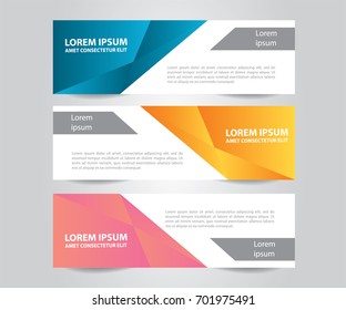 Set of Modern Colorful business banner template. Blue, Orange and Pink Banner design. Horizontal advertising banner.