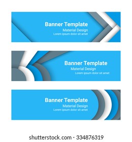 Set of modern colorful horizontal vector banners in a material design style. Can be used as a business template or in a web design. Vector illustration