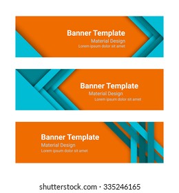Set of modern colorful horizontal vector banners in a material design style. Can be used as a business template or in a web design. Vector illustration
