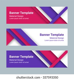 Set of modern colorful horizontal vector banners in a material design style. Can be used as a business template or in a web design. Vector illustration.