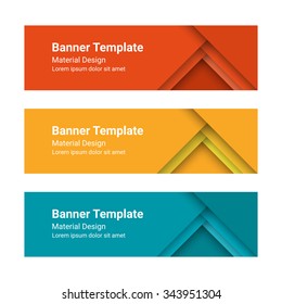 Set of modern colorful horizontal vector banners in a material design style. Can be used as a business template or in a web design. Vector illustration.