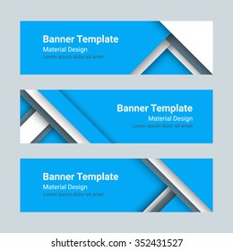 Set of modern colorful horizontal vector banners in a material design style. Can be used as a business template or in a web design. Vector illustration.