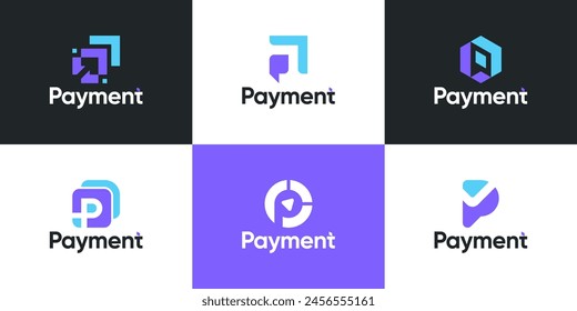 Set of modern colorful payment logo design template.