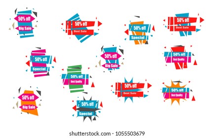 set of modern colorful polygonal geometric sale badge label web banner isolated