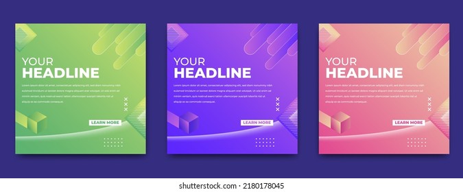 Set of Modern colorful square backgrounds template with space for text. Usable for social media post, card, and web. Flat vector design
