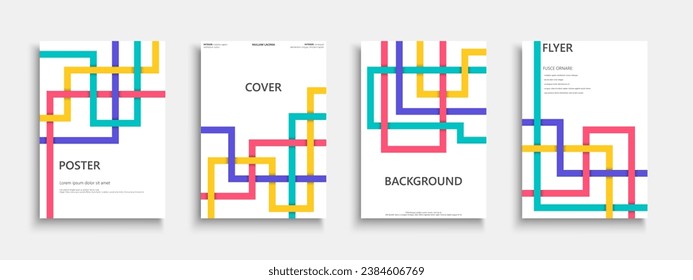 Set of modern colorful striped covers, templates, backgrounds, placards, brochures, banners, flyers. Stylish modern business posters - geometric design. Creative linear abstract cards, booklets etc.