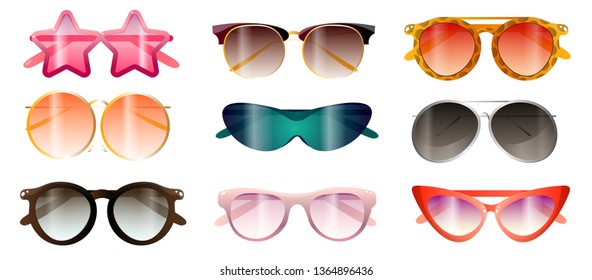 Set of modern colorful sunglasses summer beach time