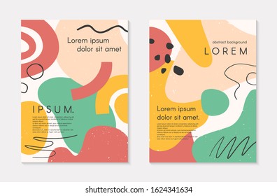Set of modern colorful vector collages with hand drawn organic shapes and textures.Trendy contemporary design perfect for prints,flyers,banners,brochure,invitations,branding design,covers and more