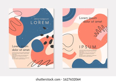 Set of modern colorful vector collages with hand drawn organic shapes and textures.Trendy contemporary design perfect for prints,flyers,banners,brochure,invitations,branding design,covers and more.