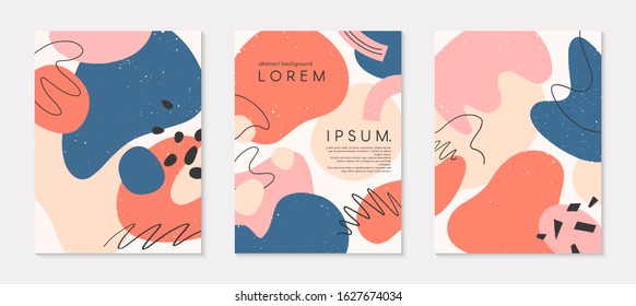 Set of modern colorful vector collages with hand drawn organic shapes and textures.Trendy contemporary design perfect for prints,flyers,banners,brochure,invitations,branding design,covers and more