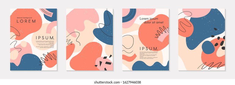 Set of modern colorful vector collages with hand drawn organic shapes and textures.Trendy contemporary design perfect for prints,flyers,banners,brochure,invitations,branding design,covers and more