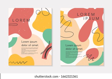 Set of modern colorful vector collages with hand drawn organic shapes and textures.Trendy contemporary design perfect for prints,flyers,banners,brochure,invitations,branding design,covers and more