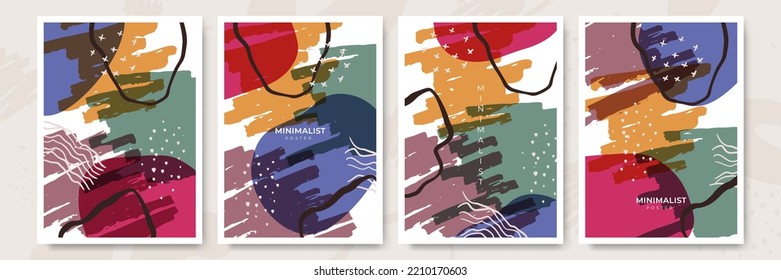 Set of modern colorful vector collages with hand drawn organic shapes and textures. Trendy contemporary design perfect for prints, flyers, banners, brochure, invitations, branding design, covers