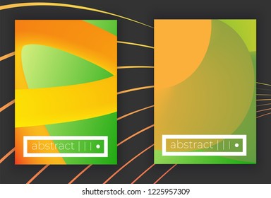 set of Modern colorful vector geometric leaflet  mock up. Futuristic cover promotion design. Orange, green, peach, yellow colors. A4 vertical 