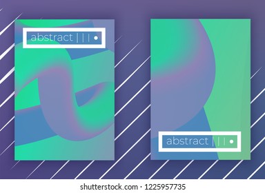 set of Modern colorful vector geometric leaflet  mock up. Futuristic cover promotion design. neon fluid green violet halftone colors. A4 vertical 
