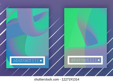 set of Modern colorful vector geometric leaflet  mock up. Futuristic cover promotion design.neon fluid green violet stylish colors. A4 vertical 