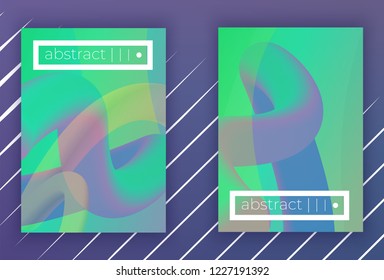 set of Modern colorful vector geometric leaflet  mock up. Futuristic cover promotion design.neon fluid green violet stylish colors. A4 vertical 