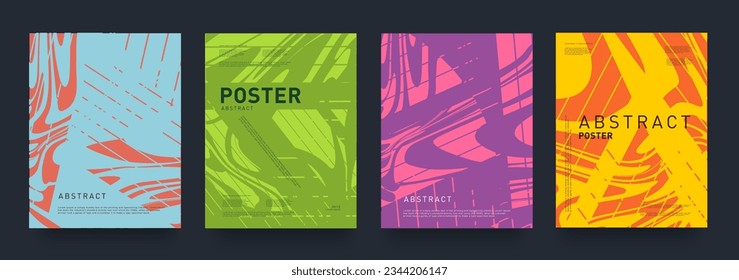 Set Modern Colorful Waves in Yellow, Orange, Pink, Green, Blue Colors. Trendy Retro Style 60s, 70s for Branding, Social Media Advertising,  Banner, Poster, Card, Cover. 3d Art Vector Illustration.