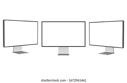 Set Of Modern Computer Monitors Mockups With Blank Screens Isolated On White Background. Vector Illustration