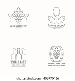 Preparado. O conceito moderno de uvas e logotipo do vinho em um fundo claro. O token para a coleção de vinhos, vinhas e restaurante. Ilustração vetorial.