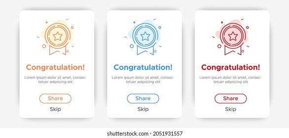 Set of Modern congratulations pop up banner with flat design on white background. Professional web design, full set of elements. User-friendly design materials.