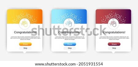 Set of Modern congratulations pop up banner with flat design on white background. Professional web design, full set of elements. User-friendly design materials.